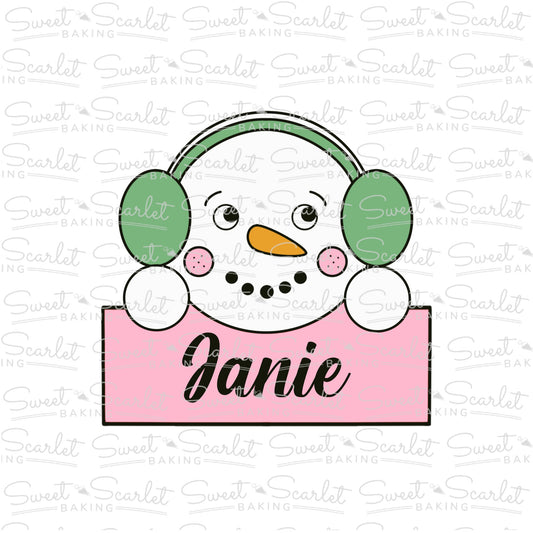 Snowman with Earmuffs Plaque Cookie Cutter