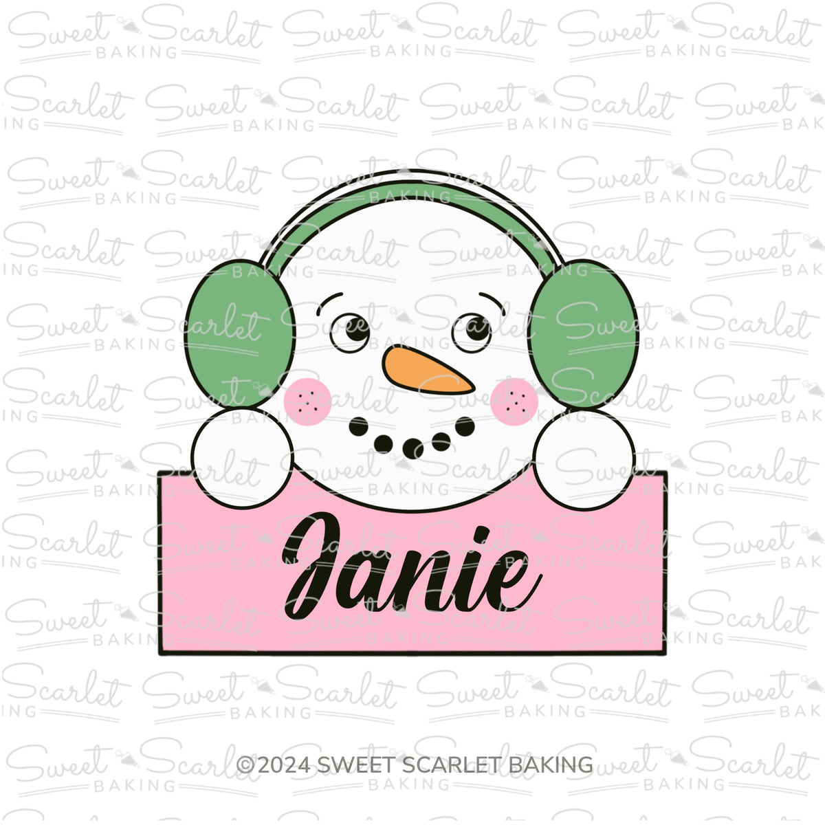 Snowman with Earmuffs Plaque Cookie Cutter